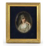 19th century naval interest oval porcelain plaque hand painted with a portrait of Lady Hamilton,