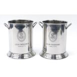 Pair of Louis Roederer design Champagne ice buckets with twin handles, 24cm high :For Further