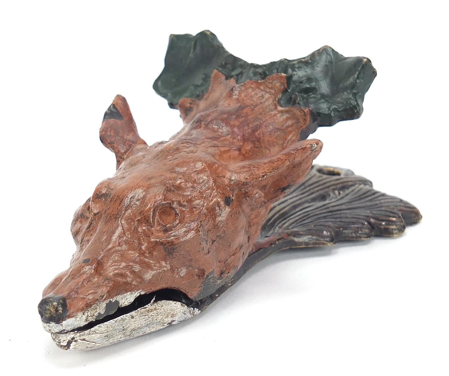 Cold painted bronze fox head design letter clip in the style of Franz Xaver Bergmann, 15cm in length