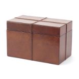 Brown leather storage box with lift off lid, 16.5cm H x 26cm W x 14cm D :For Further Condition