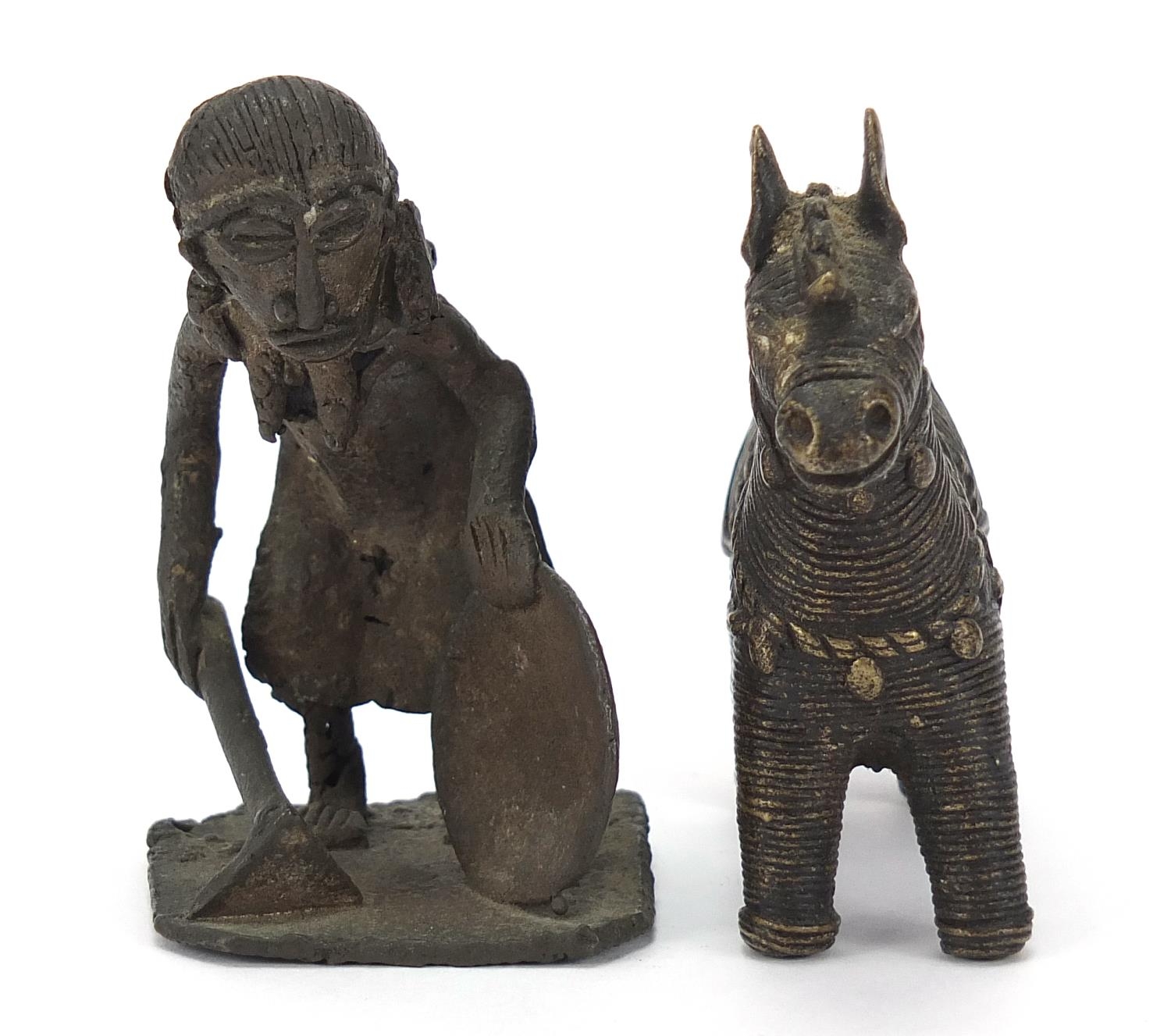 Two African Benin style bronzes including a mother with child, the largest 7.5cm high :For Further - Image 2 of 7