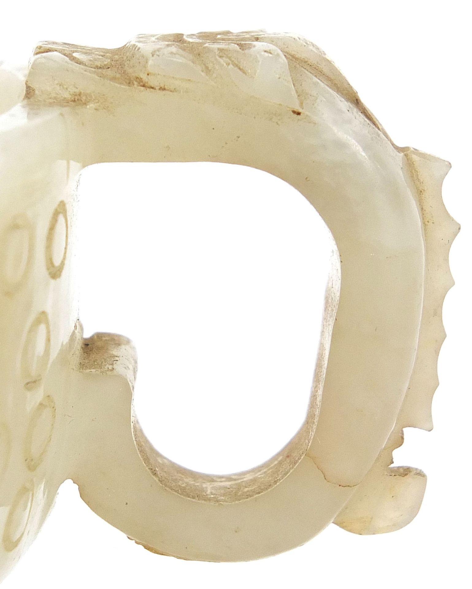 Chinese white jade libation cup with dragon handles, 12cm high :For Further Condition Reports Please - Image 3 of 8