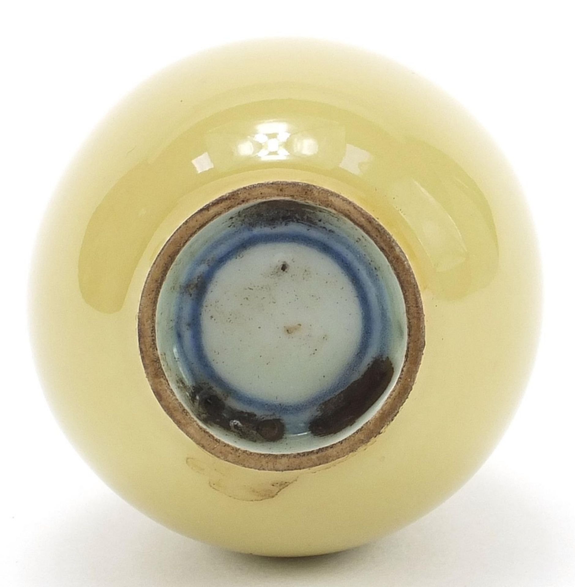 Chinese porcelain garlic head vase having a yellow monochrome glaze, blue ring marks to the base, - Image 6 of 8