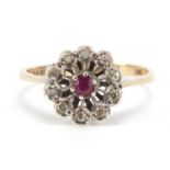 9ct gold ruby and diamond ring, size R, 2.5g :For Further Condition Reports Please Visit Our
