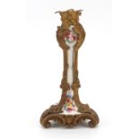 19th century Ormolu ceramic lamp stand hand painted with flowers, 25cm high :For Further Condition