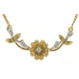 9ct two tone gold diamond necklace, 38cm in length, 3.7g :For Further Condition Reports Please Visit