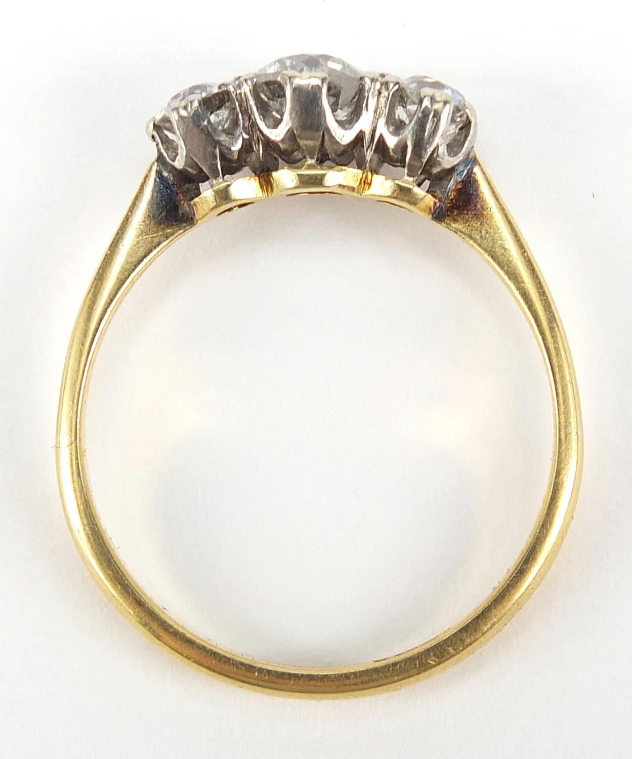 18ct gold diamond trilogy ring, the central diamond approximately 4.7mm in diameter, the smaller - Image 4 of 7