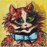Manner of Louis Wain - Portrait of a cat, oil on canvas, unframed, 20cm x 20cm :For Further