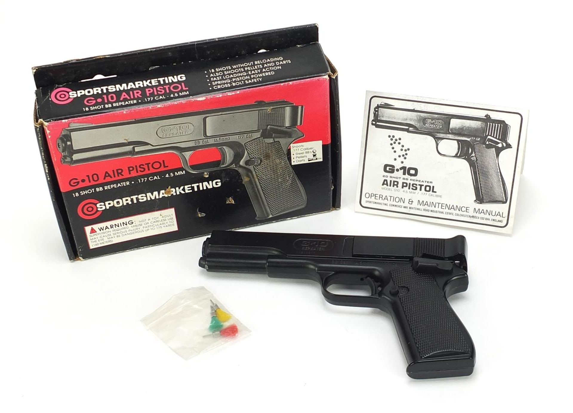 G.10 .177 cal 18 shot BB repeater air pistol with box, 21.5 cm in length :For Further Condition