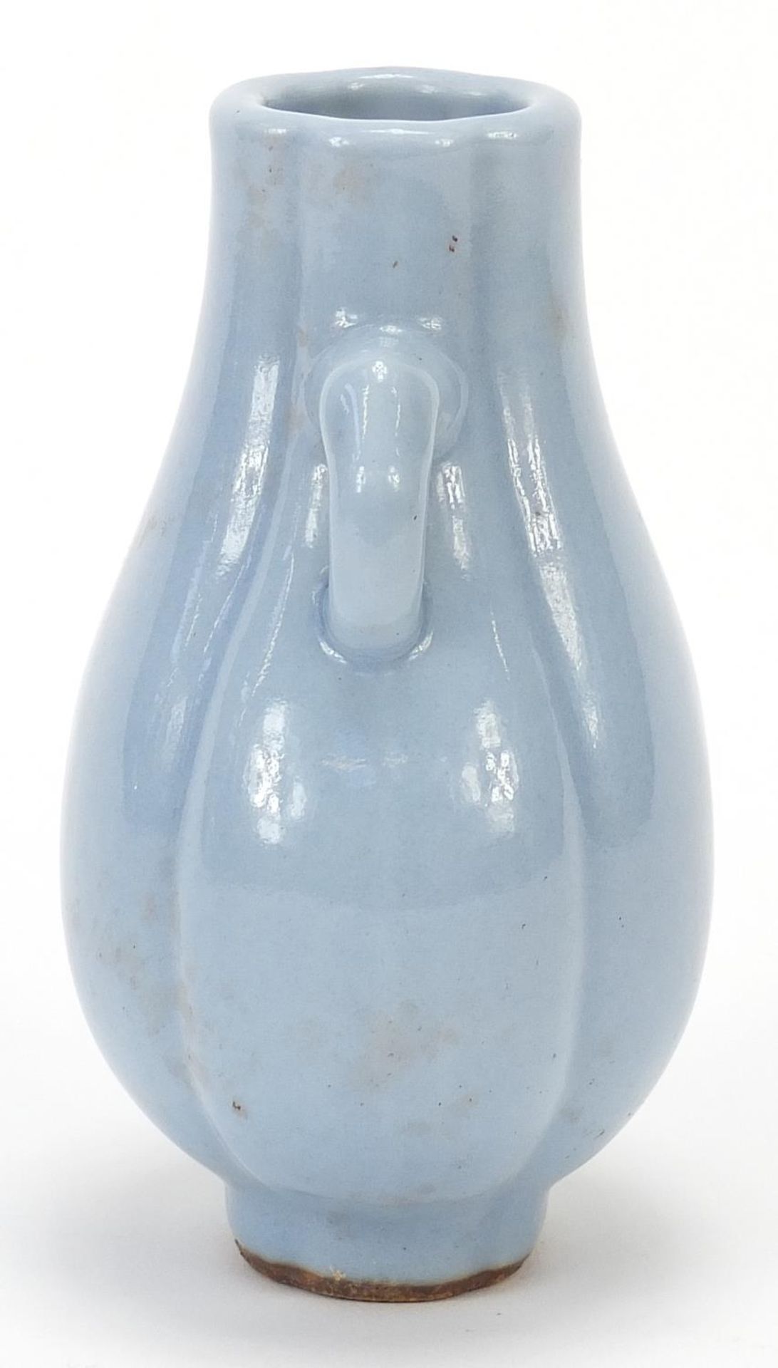 Chinese porcelain quatrefoil vase with ears having a clair de lune type glaze, 10cm high :For - Image 2 of 7