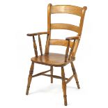 Ash and elm slat back open arm chair, 103cm high