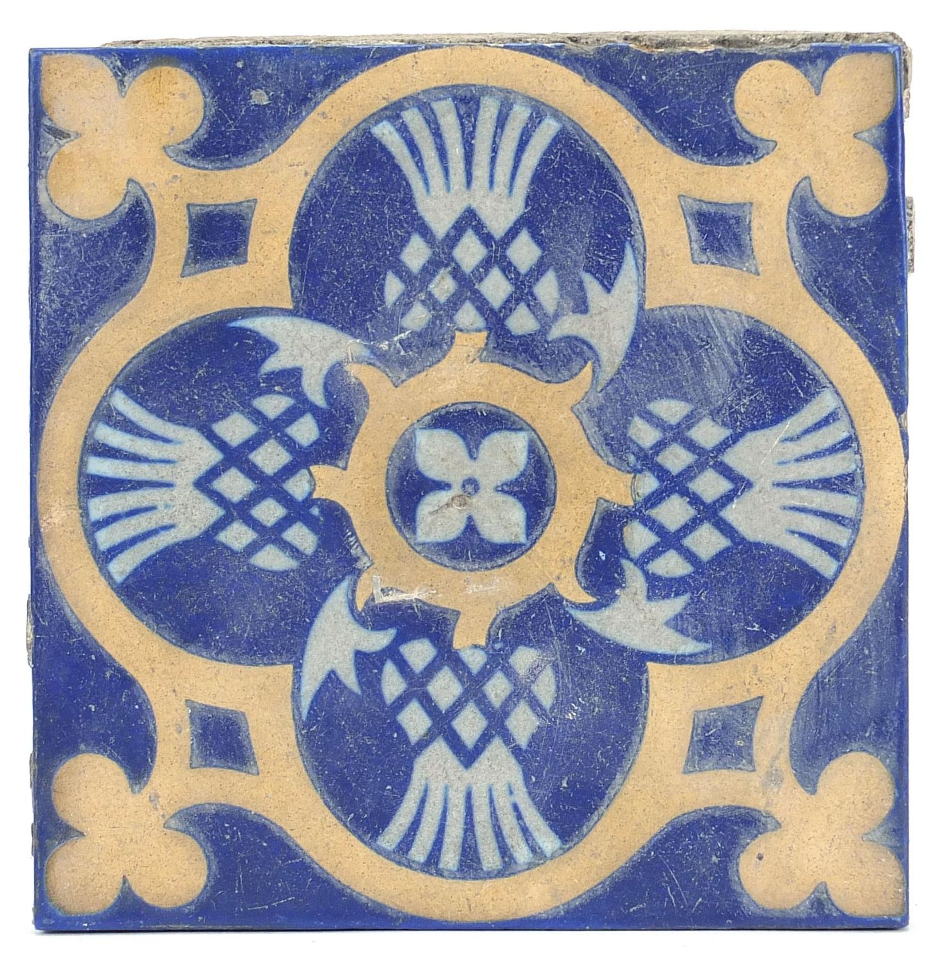 Victorian Minton & Co encaustic tile from the Westminster Palace throne room, 15cm x 15cm (