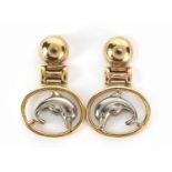 Pair of 9ct gold two tone dolphin earrings, 3.4cm high, 6.4g :For Further Condition Reports Please