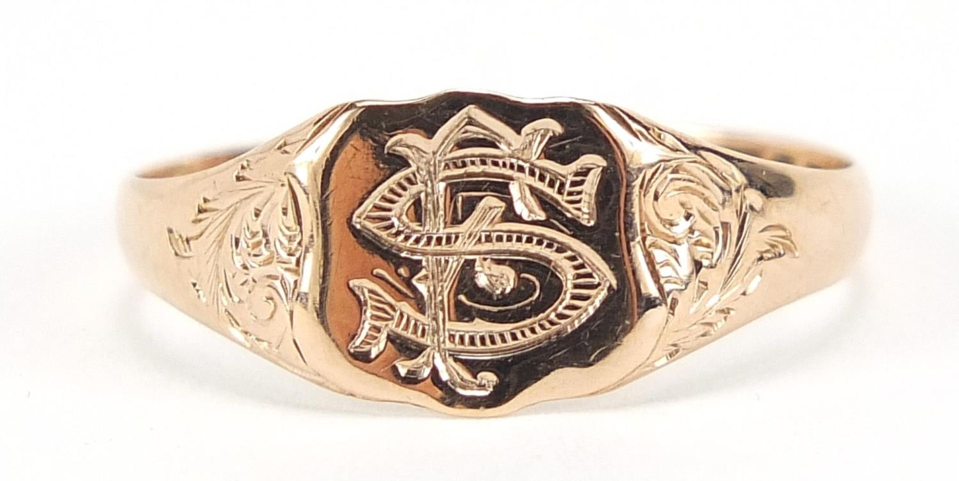 Edwardian 9ct rose gold signet ring, hallmarked Birmingham 1914, size Q, 1.2g :For Further Condition