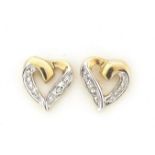 Pair of 9ct gold diamond love heart stud earrings, 7mm high, 0.6g :For Further Condition Reports