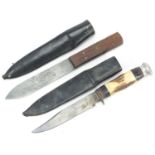 Military interest horn handled combat knife and a Green River knife, both by William Rogers of