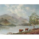 David K Wilson 1999 - Loch Achray and Ben Venue, oil on canvas, mounted and framed, 44cm x 34.5cm