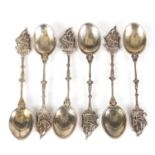 Set of six silver teaspoons with rigged sailing ship terminals, London 1930, import marks, 10.5cm in