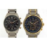 Two gentlemen's Citizens Eco Drive wristwatches with boxes and paperwork, numbered H500-S111084