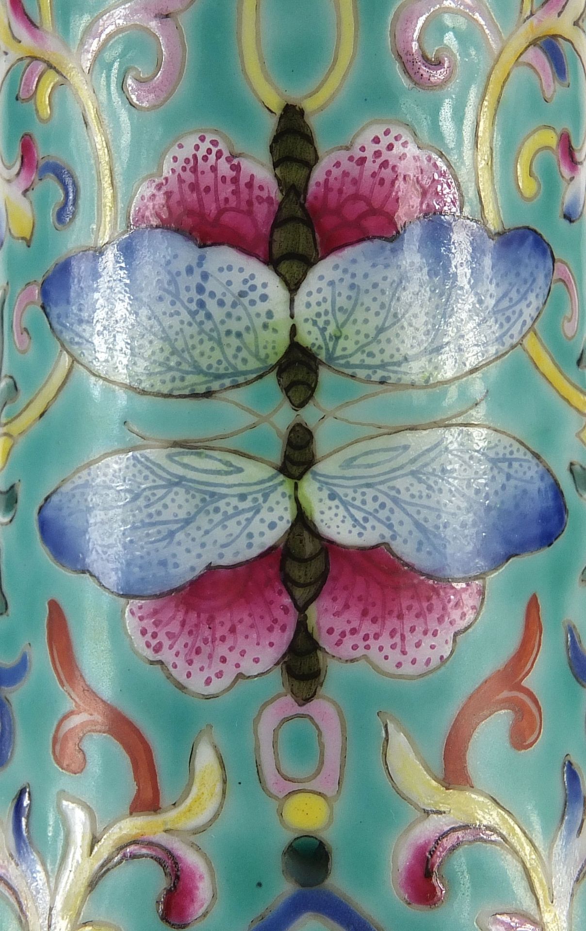 Large Chinese porcelain turquoise ground vase, finely hand painted in the famille rose palette - Image 3 of 11