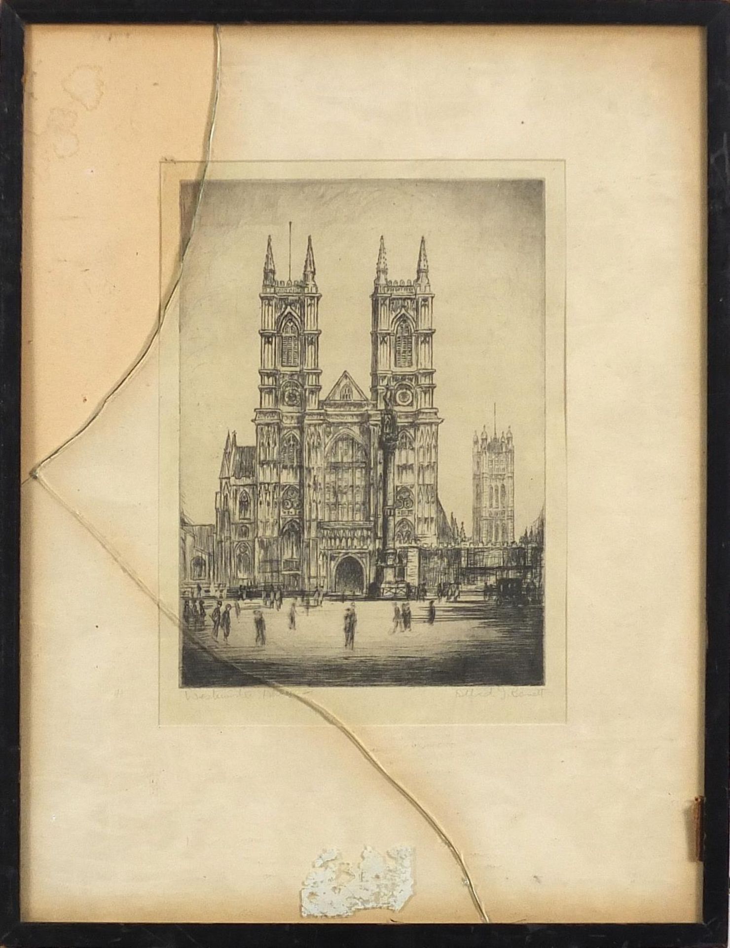 Four pencil signed prints/etchings including Westminster Abbey by Alfred J Benett, St Pauls Brighton - Bild 3 aus 20