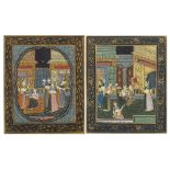 Figures dancing, pair of Indian Mughal school watercolours, mounted, framed and glazed, each 24cm