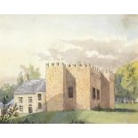 C Ryan - Ballyfermot Castle, watercolour, mounted, framed and glazed, 15.5cm x 12.5cm excluding