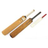 Three cricket bats, two signed including England v West Indies, the largest 86cm in length :For