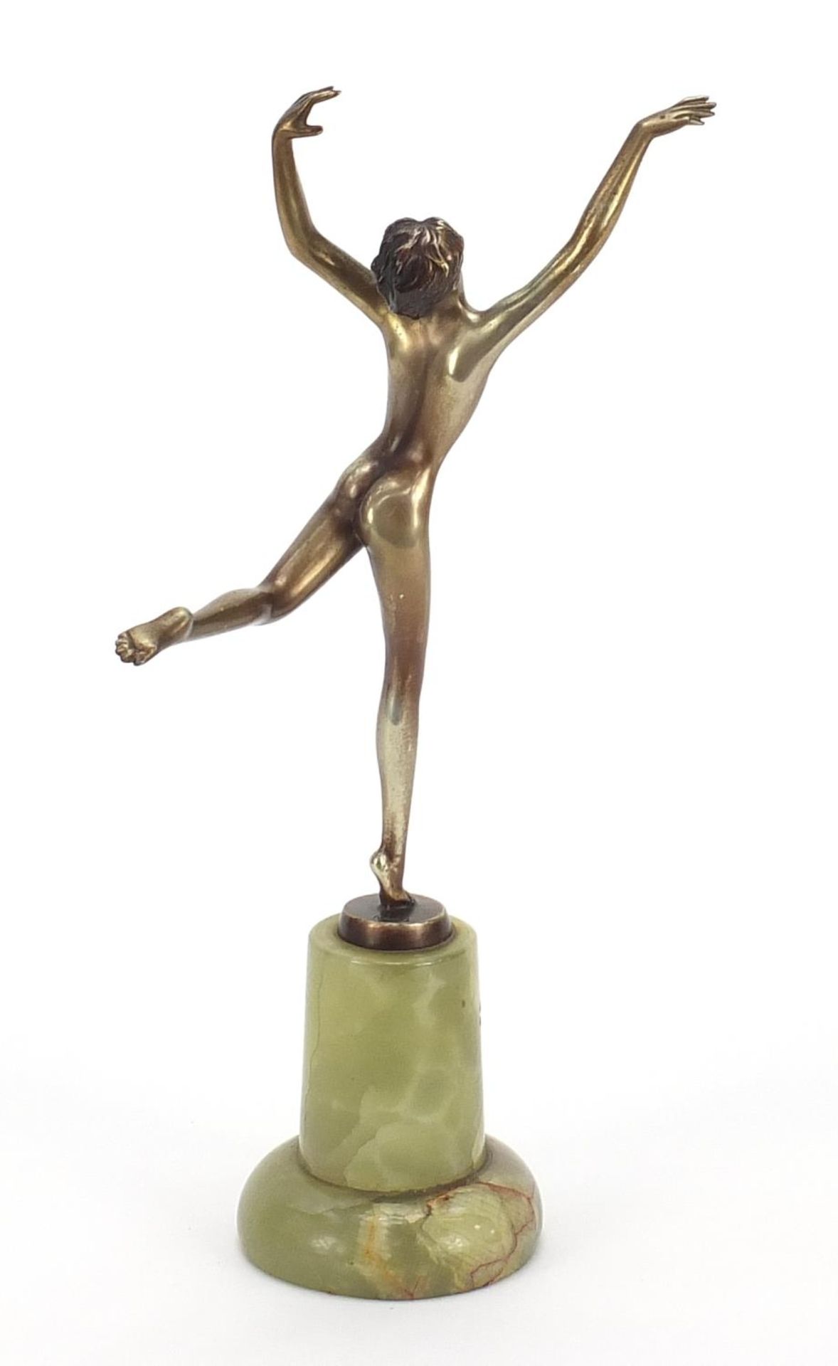 Josef Lorenzl, Austrian Art Deco patinated bronze figurine of a dancing nude female raised on a - Bild 2 aus 4