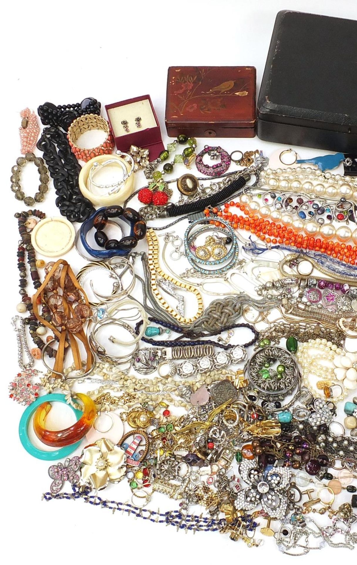 Large collection of vintage and later costume jewellery including a Victorian tooled leather box, - Image 2 of 6