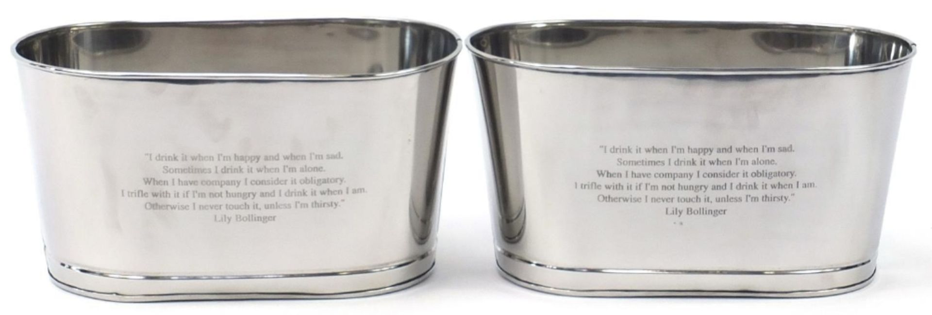 Pair of Champagne ice buckets with Napoleon Bonaparte and Lily Bollinger mottos, 18cm H x 34.5cm W x - Image 2 of 4