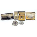 Antique and later silver and white metal jewellery including an amethyst and paste pendant,