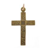 9ct gold cross pendant with engraved decoration, 3cm high, 1.6g :For Further Condition Reports