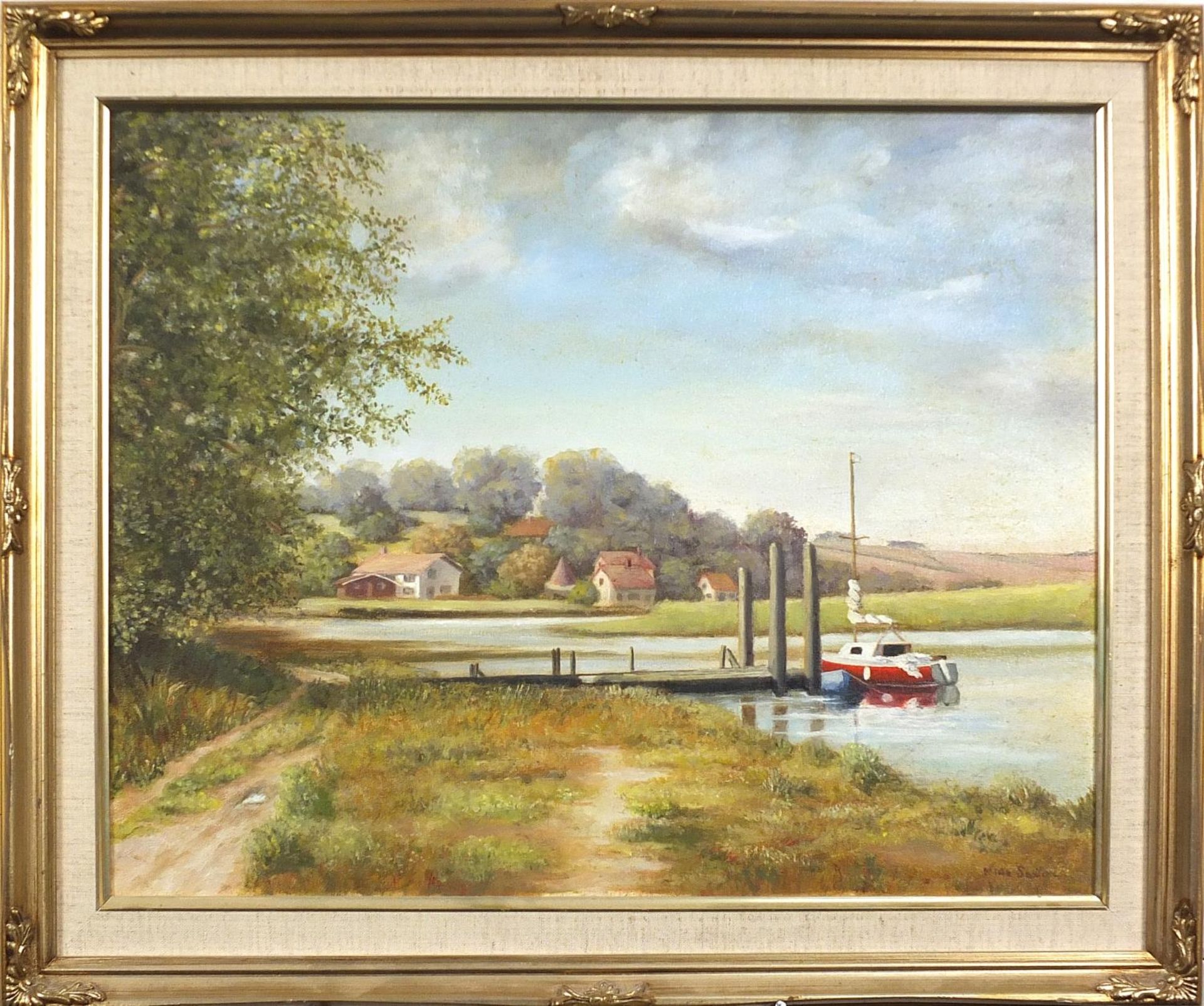 Nina Sexton - Moored at Fiddinghoe and Huntsmen in woodland, two oil on canvasses, the largest - Image 3 of 10