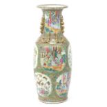 Large Chinese Canton porcelain vase with twin handles finely hand painted in the famille rose