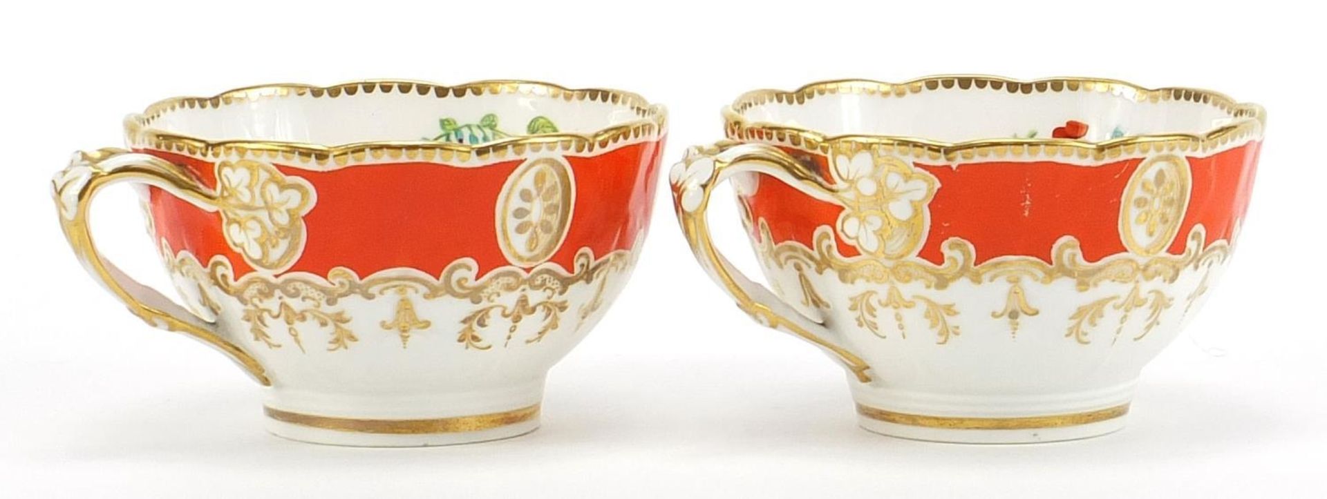 Pair of 19th century porcelain cups and saucers finely hand painted with flowers, numbered 1743, - Bild 4 aus 7
