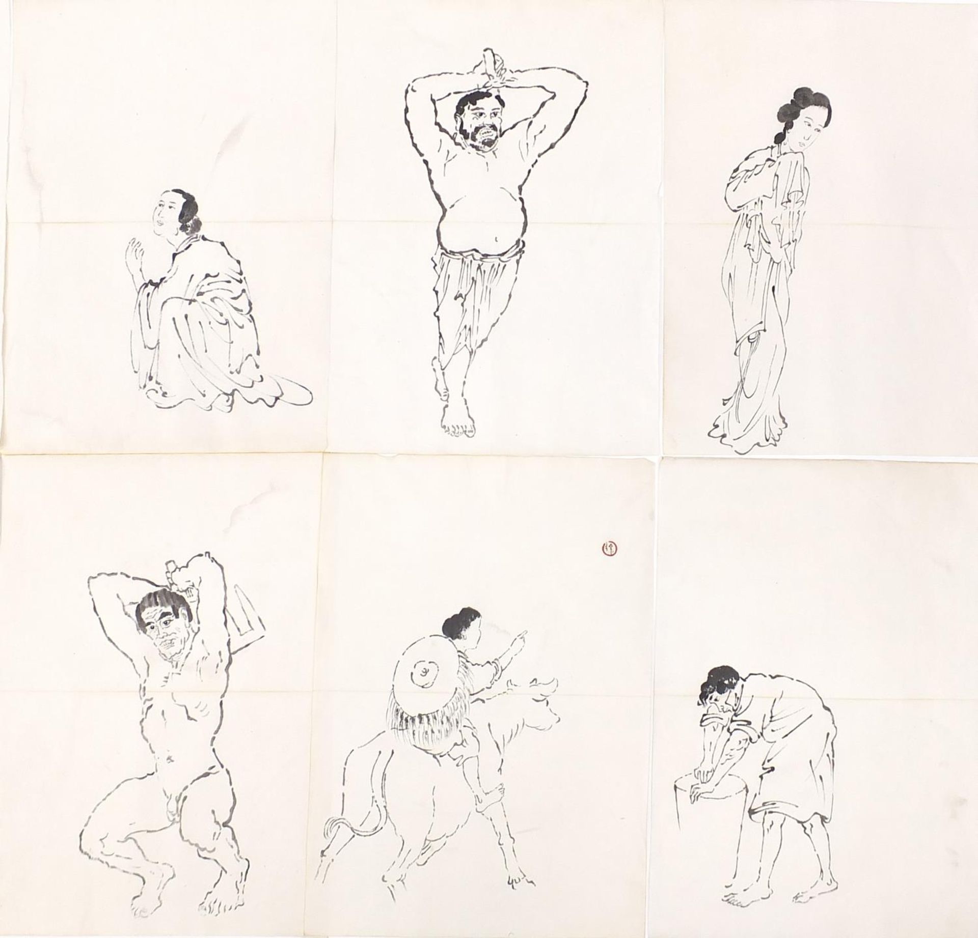 Attributed to Xu Beihong - Figural studies, collection of thirty two Chinese ink drawings, each 42. - Image 4 of 11