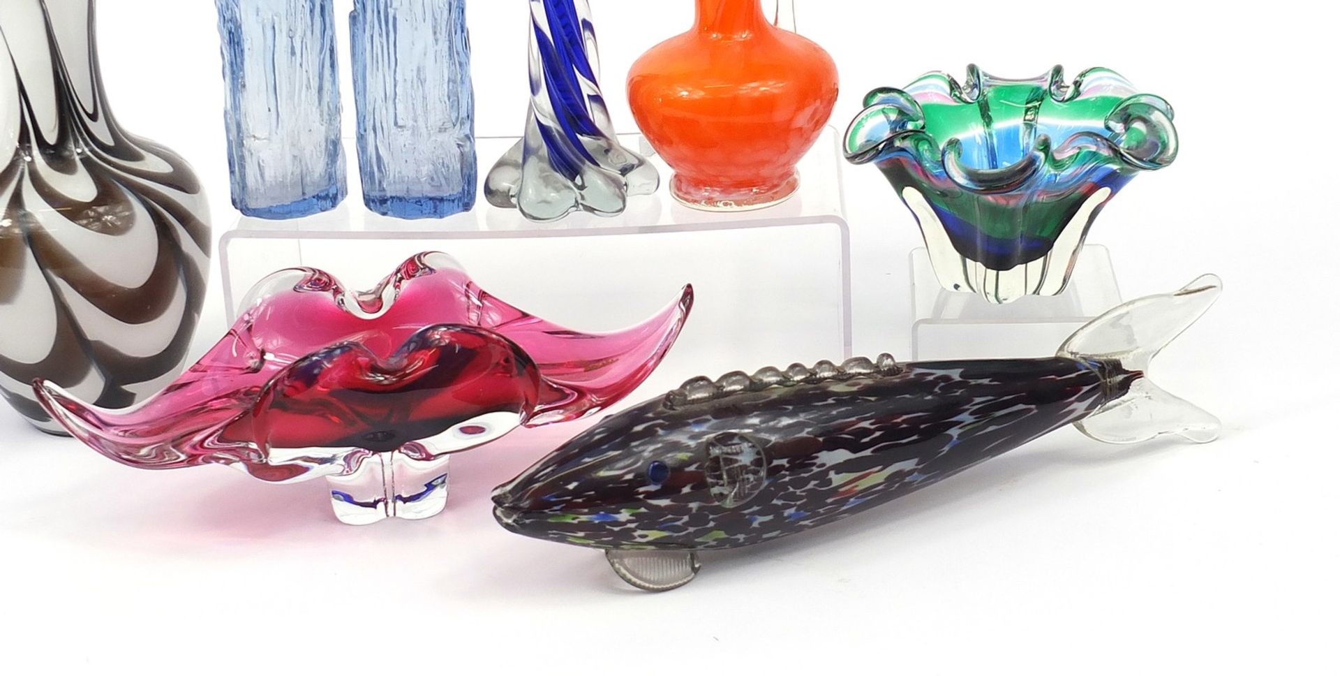 Vintage and later glassware including Murano style fish and two Czech bowls, the largest 37cm in - Image 4 of 4