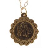9ct gold St Christopher pendant on a 9ct gold necklace, 1.6cm high and 40cm in length, total 0.8g :