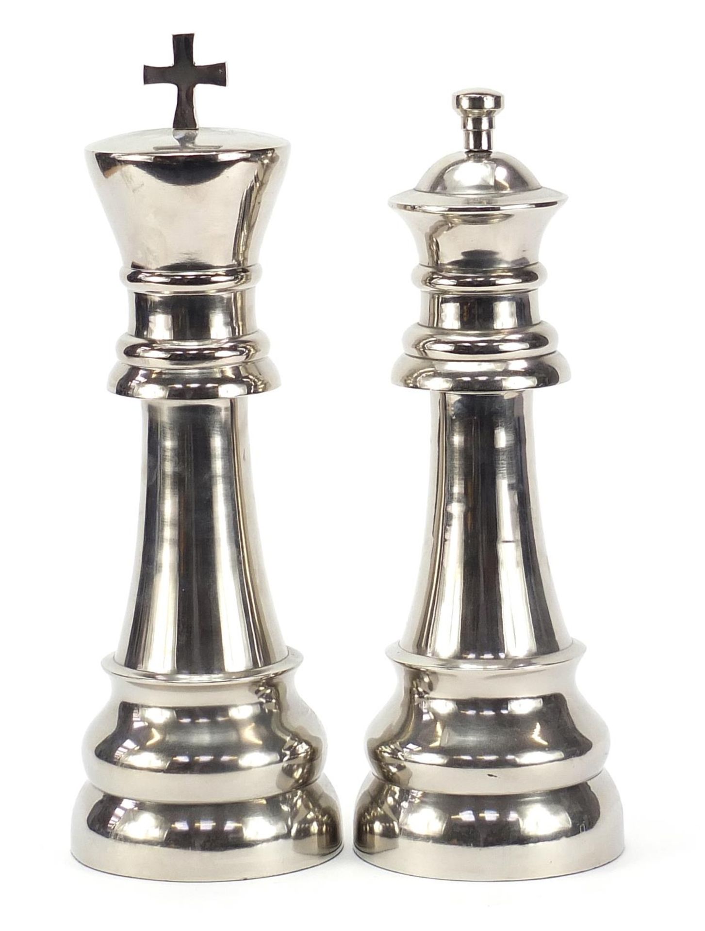 Pair of large silvered king and queen chess pieces, the largest 34cm high :For Further Condition - Image 2 of 3