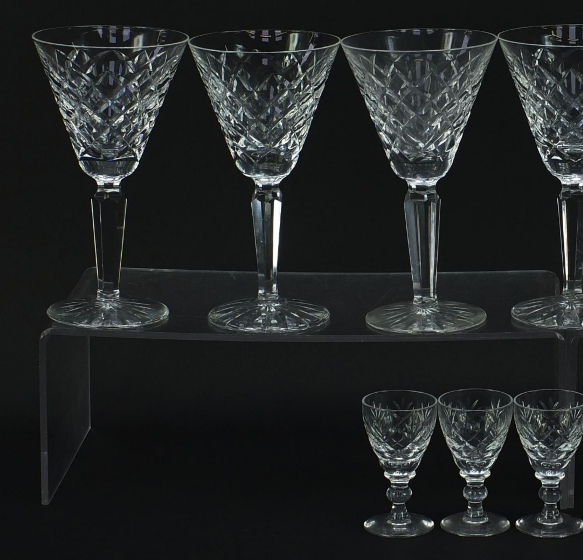 Seven Waterford Crystal wine glasses and set of six Webb & Corbett liqueur glasses, the largest 16. - Image 2 of 4