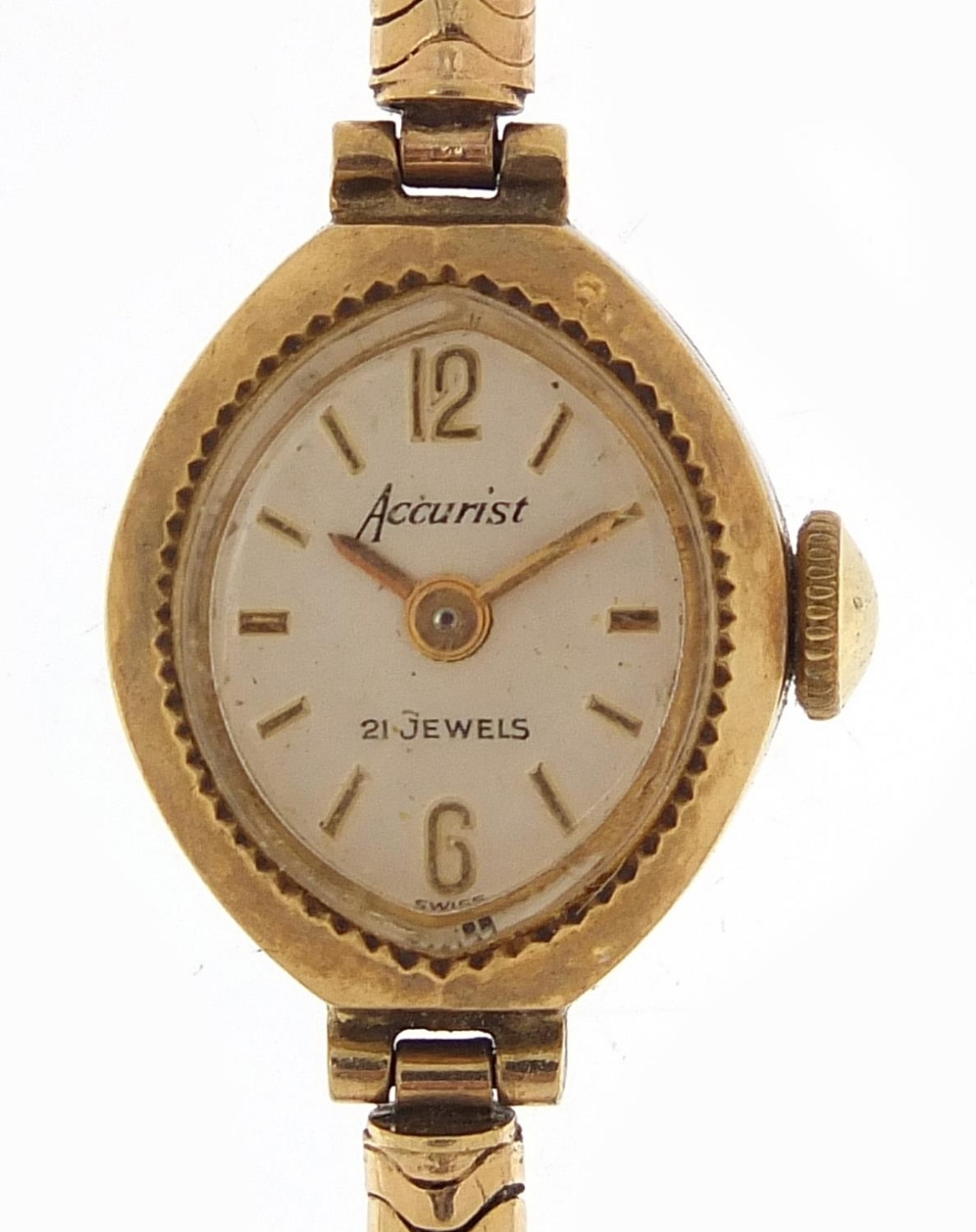 Accurist, ladies 9ct gold wristwatch with 9ct gold strap, the case 15mm wide, 14.0g :For Further