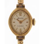 Accurist, ladies 9ct gold wristwatch with 9ct gold strap, the case 15mm wide, 14.0g :For Further