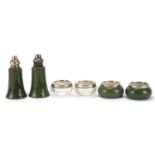 Silver mounted cruet items including a four piece ceramic set by Carltonware, the largest each 8.5cm