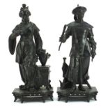 Wilhelm, pair of 19th century patinated bronze figures of a Chinese gentleman and female, the