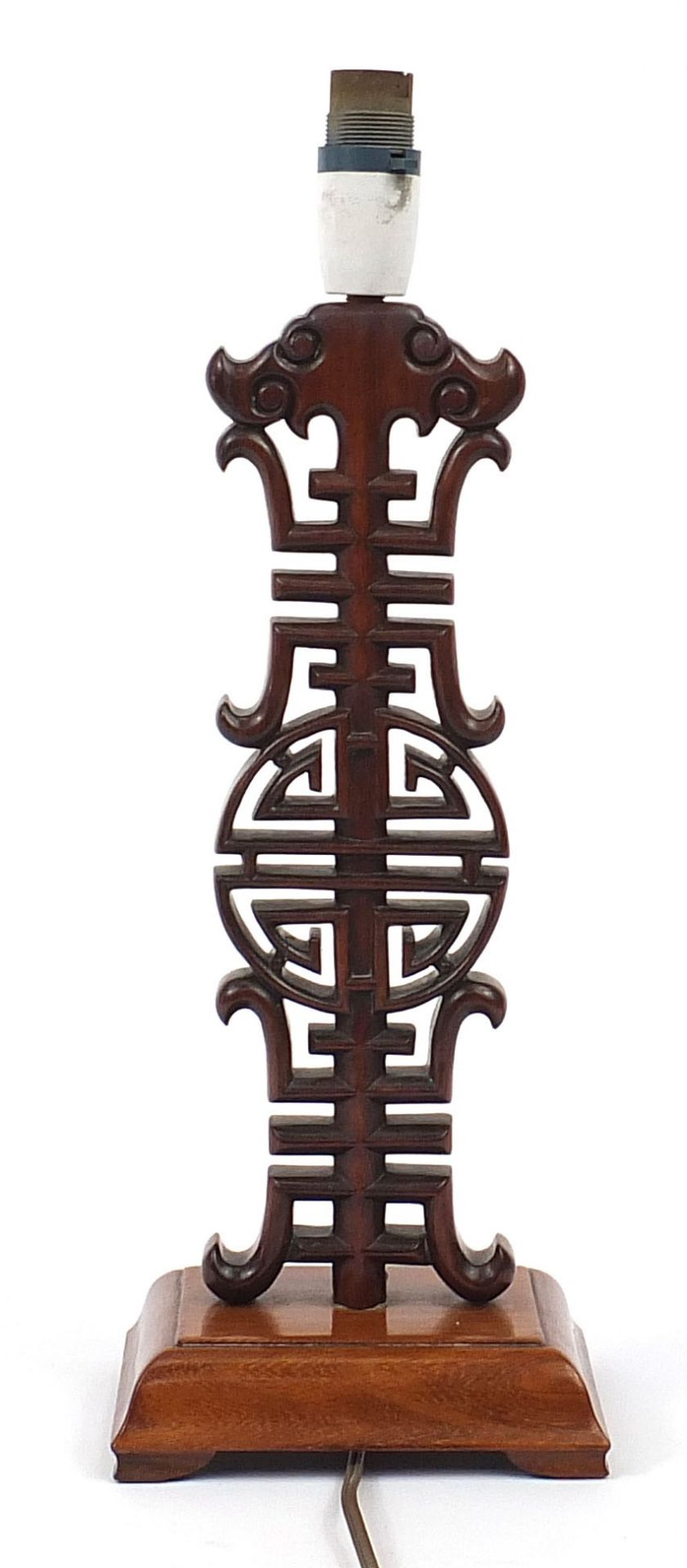 Chinese carved hardwood table lamp, 37cm high excluding the fitting :For Further Condition Reports - Image 3 of 4