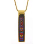 Frey Wille, contemporary 24ct gold plated and abstract enamel pendant on necklace, with box and
