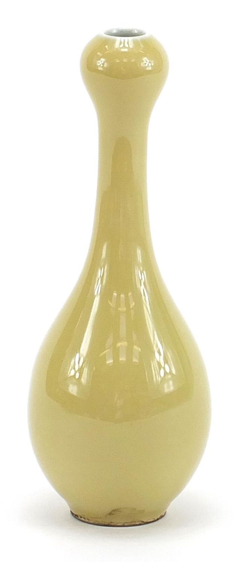 Chinese porcelain garlic head vase having a yellow monochrome glaze, blue ring marks to the base, - Image 2 of 8