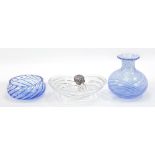Pasabahce glassware including a silver mounted naturalistic bowl and a blue swirling vase, the