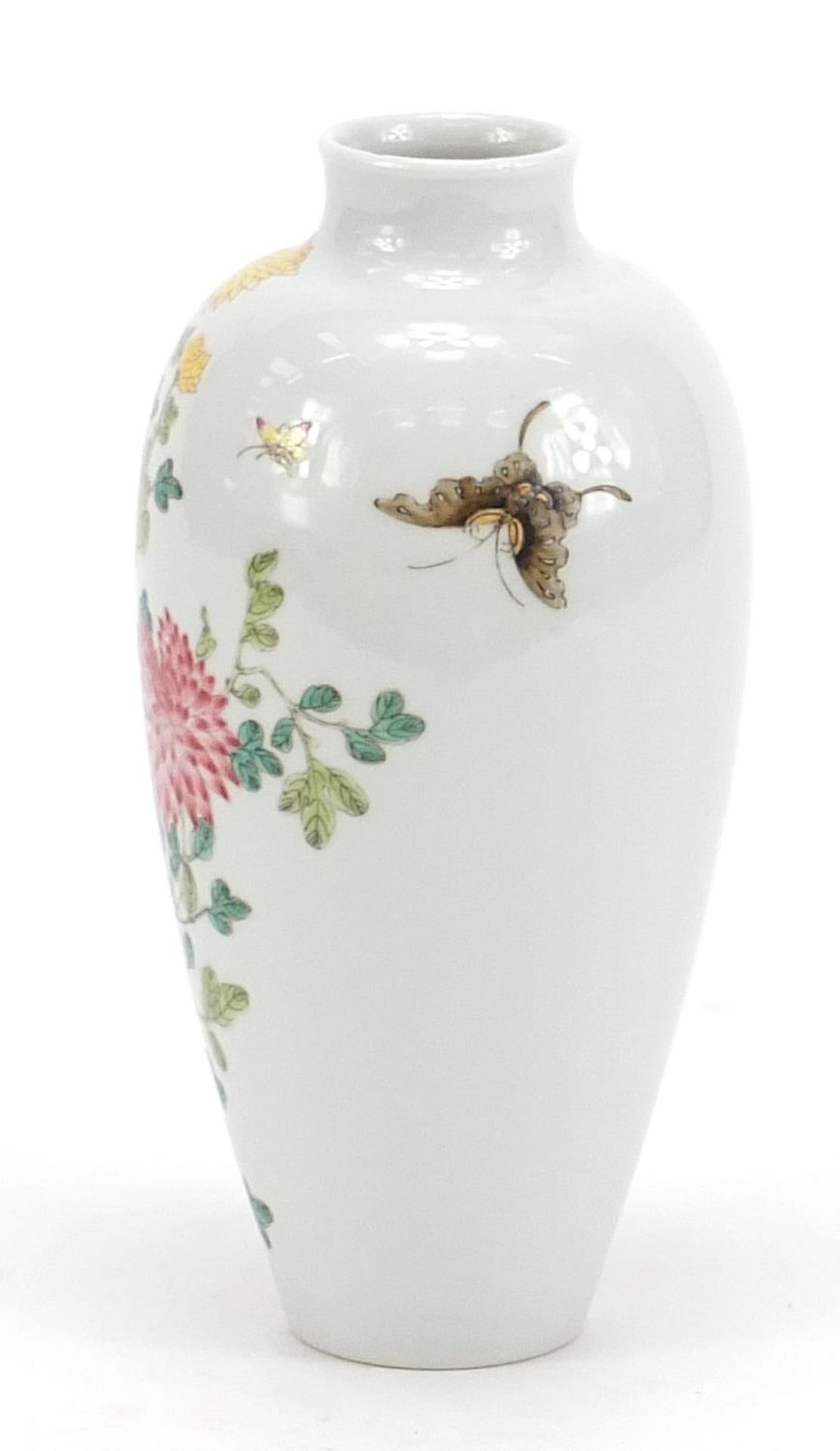 Chinese porcelain vase finely hand painted in the famille rose palette with butterflies amongst - Image 2 of 8